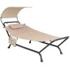 Beige Polyester Chaise Lounge Chair Hammock with Canopy and Storage Bag