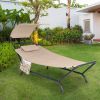 Beige Polyester Chaise Lounge Chair Hammock with Canopy and Storage Bag