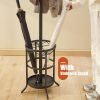 Black Metal Entryway Coat Rack Hall Tree with Umbrella Stand