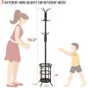 Black Metal Entryway Coat Rack Hall Tree with Umbrella Stand