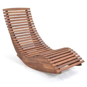 Premium Acacia Wood Rocking Chair Widened High Back Slatted Seat