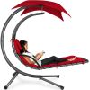 Red Single Person Sturdy Modern Chaise Lounger Hammock Chair Porch Swing