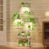 Indoor Plant Stand with White Metal Frame and Wood Finish Shelves