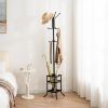 Black Metal Coat Rack Entryway Hall Tree with Umbrella Holder