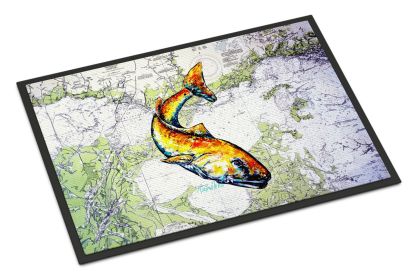 Red Fish On Map Doormat Front Door Mat Indoor Outdoor Rugs for Entryway, Non Slip Washable Low Pile, 24H X 36W