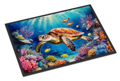 Turtle and Reefs Doormat Front Door Mat Indoor Outdoor Rugs for Entryway, Non Slip Washable Low Pile, 24H X 36W