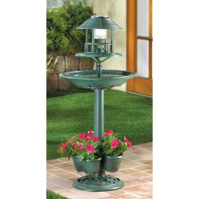 Verdigris Garden Centerpiece Bird Bath Planter With Led Light - Outdoor Decor For Garden And Patio